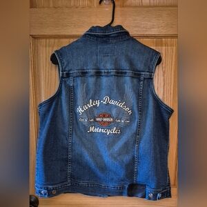 Harley-Davidson Women's 18-20 / 1W Blue Embroidered Denim Vest Angel Wings